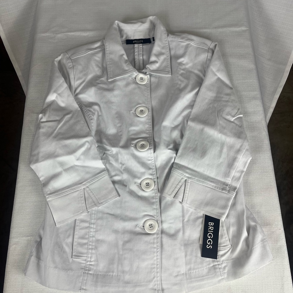 Briggs White Blazer Jacket Women Size 14P Petite Button Front NWT